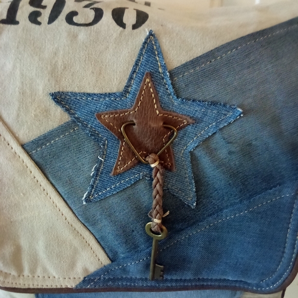 NWT Myra Bag Co Denim & Leather Shoulder Bag - Picture 2 of 9